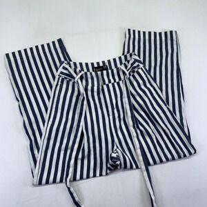 Oakridge Women's Wide Leg Striped Pants Size 30/6 Linen Regular Fit Blue White